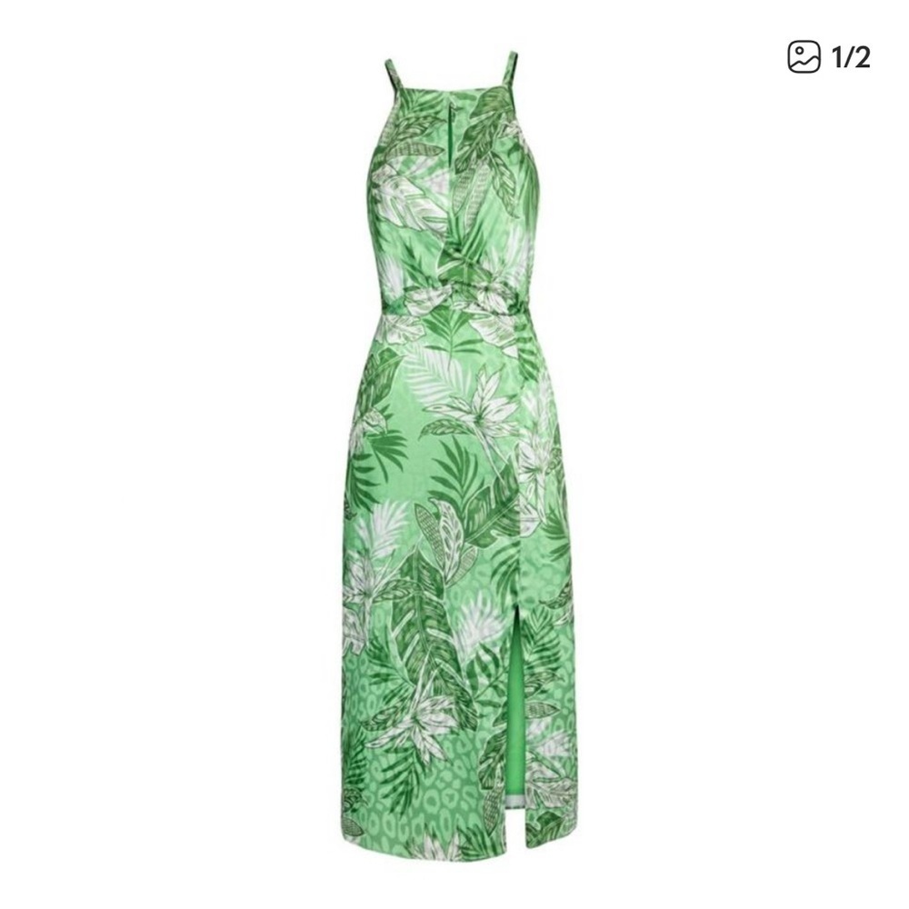 Christian Siriano Palm Print Midi Dress Wedding Euro Summer Resortwear Boho 4